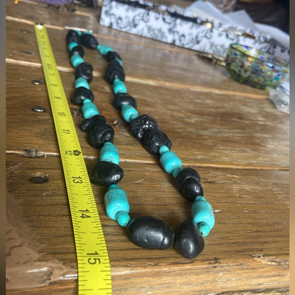 Artisan Turquoise and lava stone style bohemian necklace - Picture 6 of 6